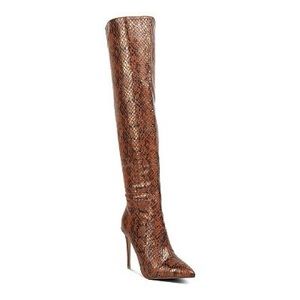 thigh high brown faux snake skin boots